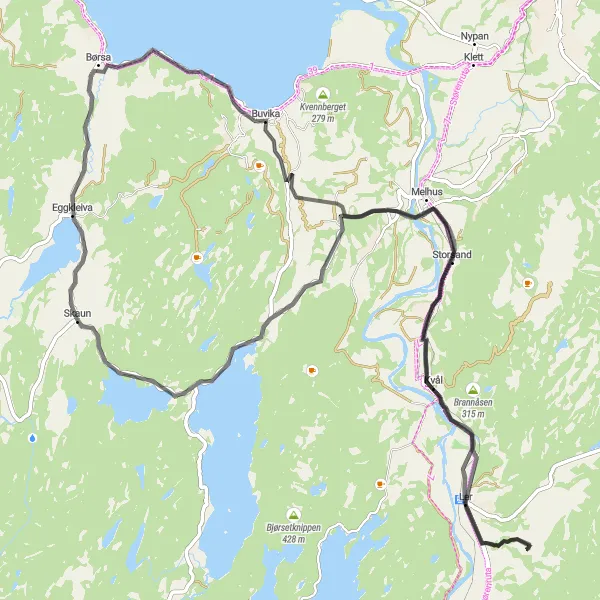 Map miniature of "Dalan Road Adventure" cycling inspiration in Trøndelag, Norway. Generated by Tarmacs.app cycling route planner