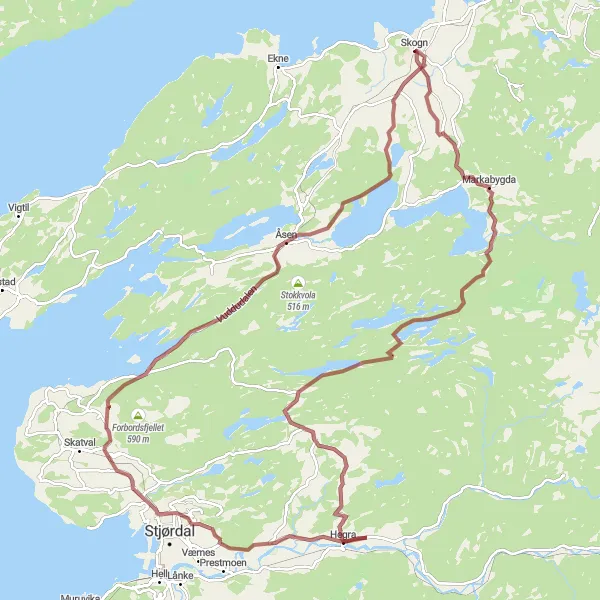 Map miniature of "Hegra and Kvithammar Gravel Adventure" cycling inspiration in Trøndelag, Norway. Generated by Tarmacs.app cycling route planner