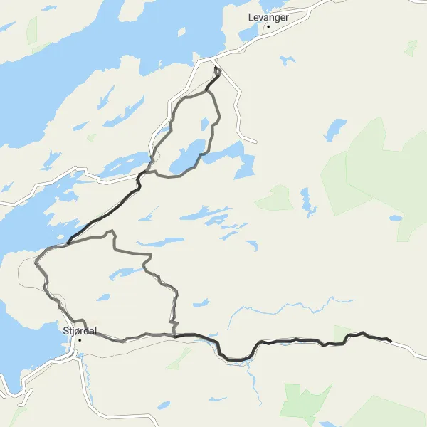 Kartminiatyr av "Kongevei Road Trip: Skogn - Storflora" sykkelinspirasjon i Trøndelag, Norway. Generert av Tarmacs.app sykkelrutoplanlegger