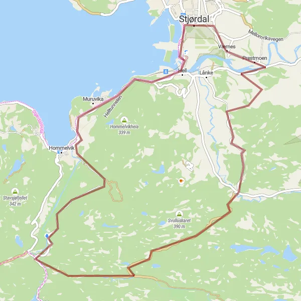 Map miniature of "Waterfall Adventure" cycling inspiration in Trøndelag, Norway. Generated by Tarmacs.app cycling route planner