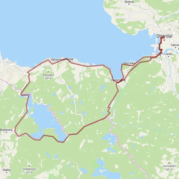 Map miniature of "Mountain Challenge" cycling inspiration in Trøndelag, Norway. Generated by Tarmacs.app cycling route planner