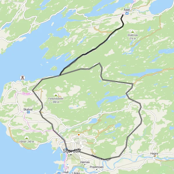 Map miniature of "Coastal Scenic Road" cycling inspiration in Trøndelag, Norway. Generated by Tarmacs.app cycling route planner