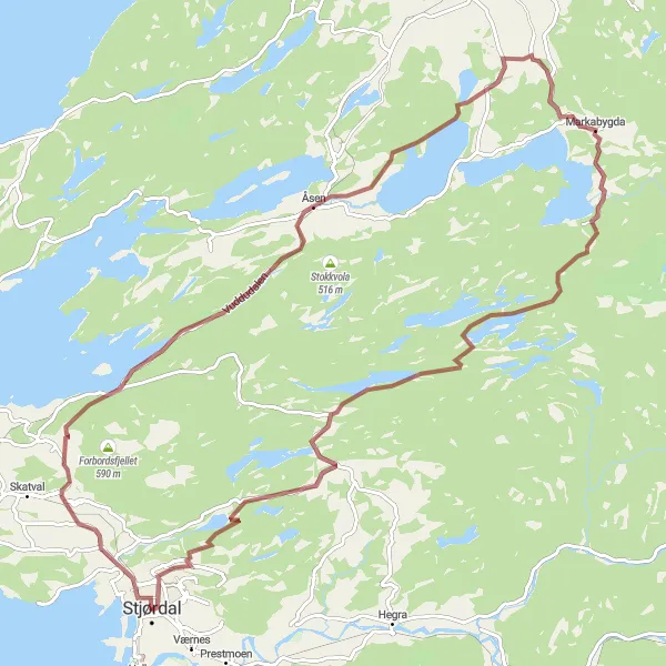Map miniature of "Gravel Adventure Through Hovatnet" cycling inspiration in Trøndelag, Norway. Generated by Tarmacs.app cycling route planner