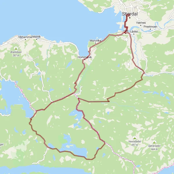 Map miniature of "Trøndelag Gravel Expedition" cycling inspiration in Trøndelag, Norway. Generated by Tarmacs.app cycling route planner