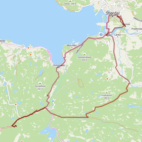 Map miniature of "A Gravel Venture Through Gjevingåsen" cycling inspiration in Trøndelag, Norway. Generated by Tarmacs.app cycling route planner