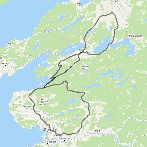 Map miniature of "The Kvithammar Road Challenge" cycling inspiration in Trøndelag, Norway. Generated by Tarmacs.app cycling route planner