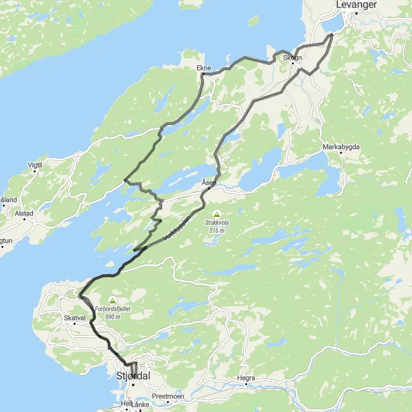 Map miniature of "Trondheim Scenic Ride" cycling inspiration in Trøndelag, Norway. Generated by Tarmacs.app cycling route planner