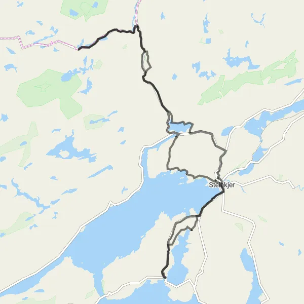 Map miniature of "Straumen - Nordsidleiret - Utvik - Steinkjer" cycling inspiration in Trøndelag, Norway. Generated by Tarmacs.app cycling route planner