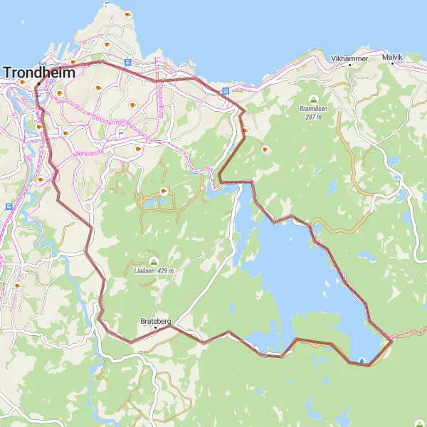 Map miniature of "Trampe Bicycle Lift to Gamle Bybro Adventure" cycling inspiration in Trøndelag, Norway. Generated by Tarmacs.app cycling route planner