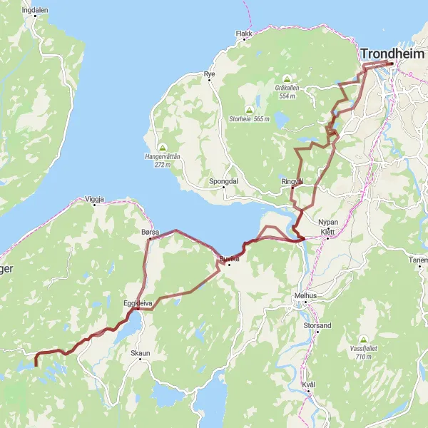 Map miniature of "Trøndelag Gravel Challenge" cycling inspiration in Trøndelag, Norway. Generated by Tarmacs.app cycling route planner
