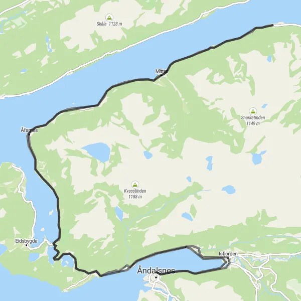 Kartminiatyr av "Nesaksla Til Kaffikjelbua" sykkelinspirasjon i Vestlandet, Norway. Generert av Tarmacs.app sykkelrutoplanlegger