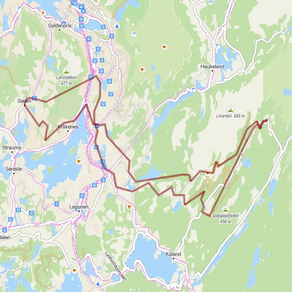 Kartminiatyr av "Grusvei til Verdens Ende" sykkelinspirasjon i Vestlandet, Norway. Generert av Tarmacs.app sykkelrutoplanlegger