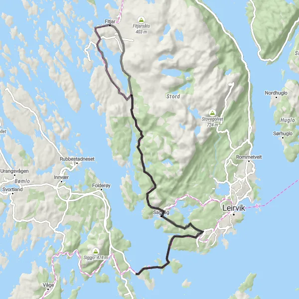 Map miniature of "Fitjar to Storavatnet Loop" cycling inspiration in Vestlandet, Norway. Generated by Tarmacs.app cycling route planner
