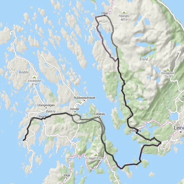 Map miniature of "Fitjar to Svortland Road Cycling Adventure" cycling inspiration in Vestlandet, Norway. Generated by Tarmacs.app cycling route planner