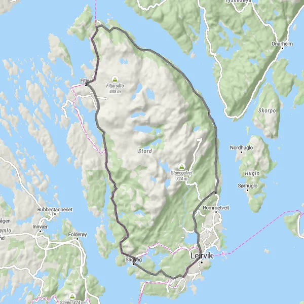 Kartminiatyr av "Fitjar til Storavatnet Rundtur" sykkelinspirasjon i Vestlandet, Norway. Generert av Tarmacs.app sykkelrutoplanlegger