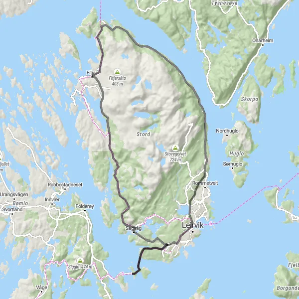 Kartminiatyr av "Fitjar til Storavatnet Fjelltur" sykkelinspirasjon i Vestlandet, Norway. Generert av Tarmacs.app sykkelrutoplanlegger