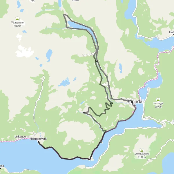 Map miniature of "The Valley Ride" cycling inspiration in Vestlandet, Norway. Generated by Tarmacs.app cycling route planner