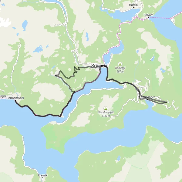 Map miniature of "The Fjord Ride" cycling inspiration in Vestlandet, Norway. Generated by Tarmacs.app cycling route planner