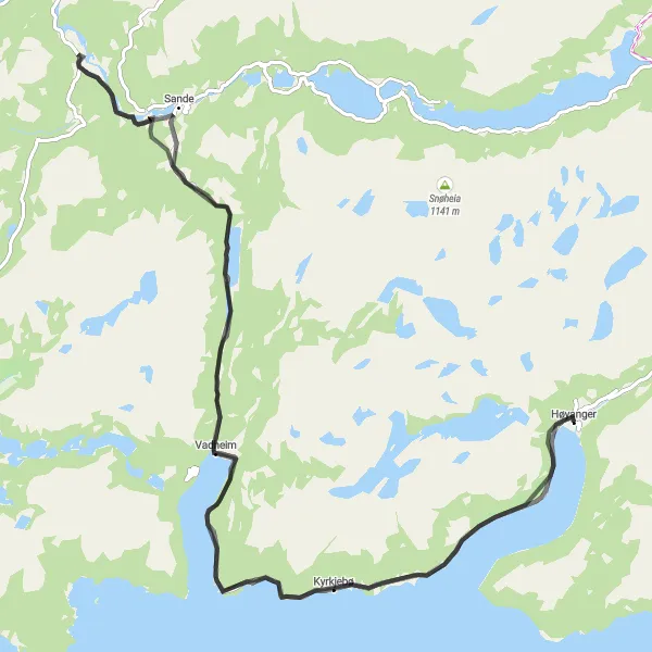 Kartminiatyr av "Vadheim til Høyanger Route" sykkelinspirasjon i Vestlandet, Norway. Generert av Tarmacs.app sykkelrutoplanlegger