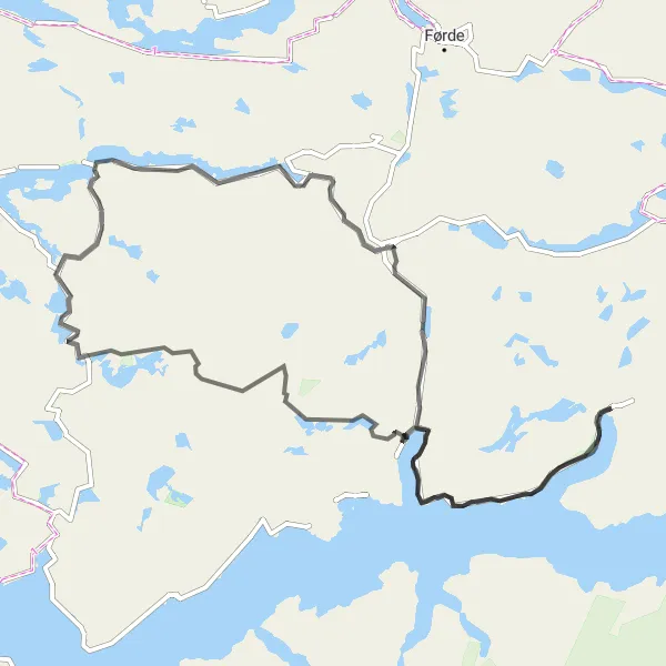 Map miniature of "The Fjord Route" cycling inspiration in Vestlandet, Norway. Generated by Tarmacs.app cycling route planner