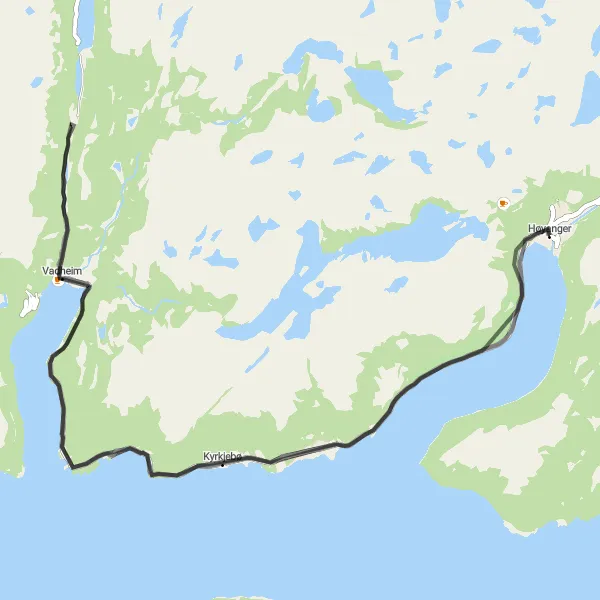 Kartminiatyr av "Utforsk Vestlandet på sykkel fra Høyanger" sykkelinspirasjon i Vestlandet, Norway. Generert av Tarmacs.app sykkelrutoplanlegger