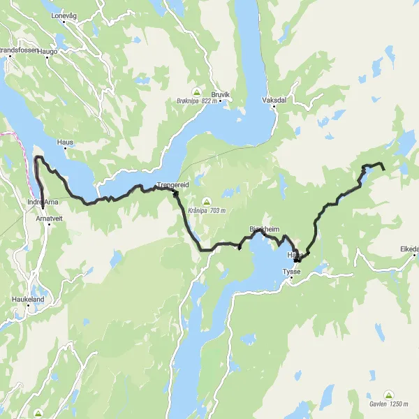 Kartminiatyr av "Indre Arna - Ådland" sykkelinspirasjon i Vestlandet, Norway. Generert av Tarmacs.app sykkelrutoplanlegger