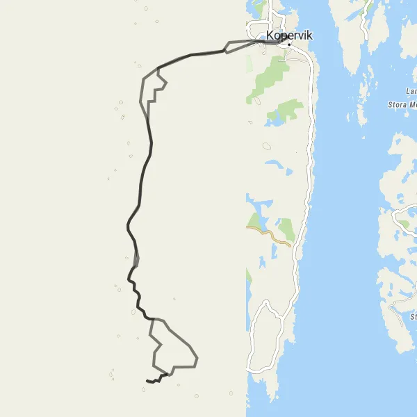 Map miniature of "Kopervik to Åkrehamn" cycling inspiration in Vestlandet, Norway. Generated by Tarmacs.app cycling route planner