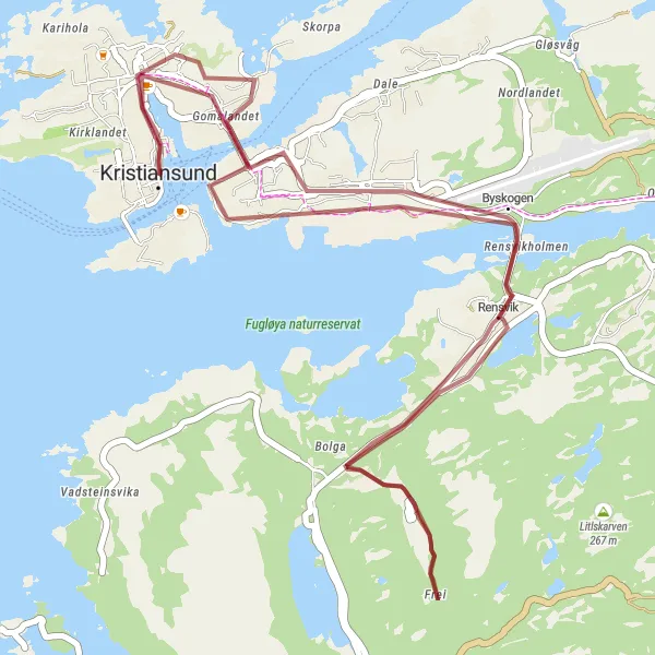 Kartminiatyr av "Gjennom Matlausfjellet til Bjønnahaugen Grusvei Tur" sykkelinspirasjon i Vestlandet, Norway. Generert av Tarmacs.app sykkelrutoplanlegger