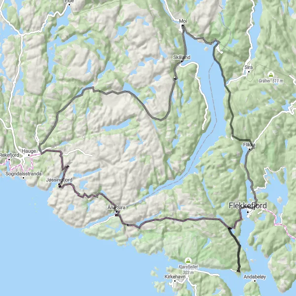 Map miniature of "Stunning Views of Vestlandet" cycling inspiration in Vestlandet, Norway. Generated by Tarmacs.app cycling route planner