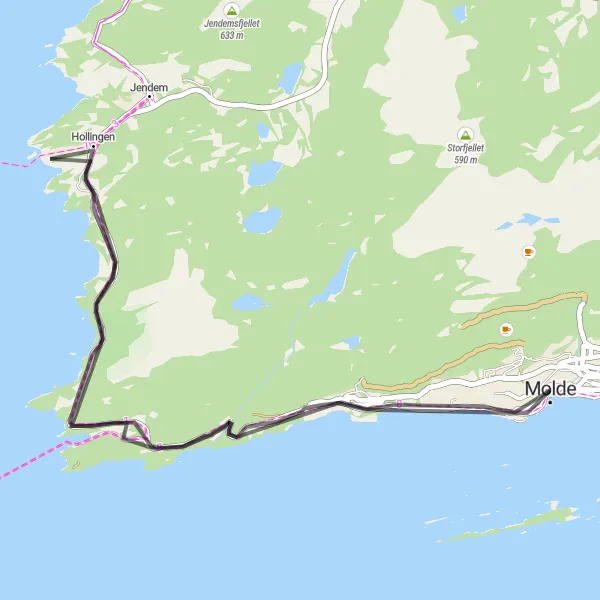 Map miniature of "Molde Adventure Loop" cycling inspiration in Vestlandet, Norway. Generated by Tarmacs.app cycling route planner