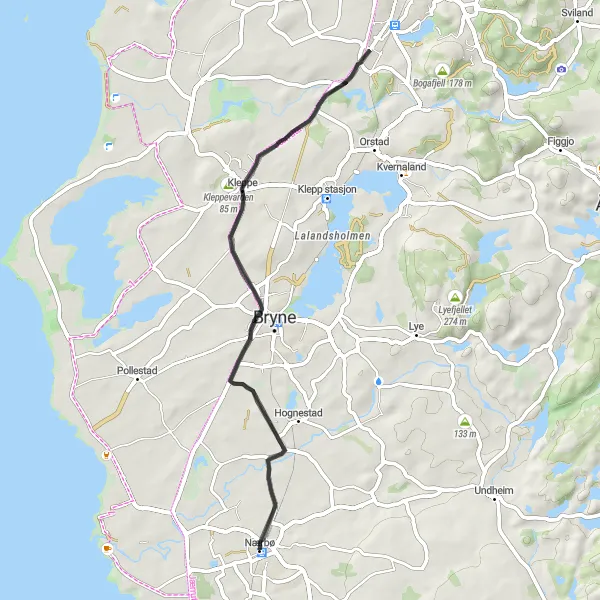 Map miniature of "Coastal Charm and Scenic Viewpoints" cycling inspiration in Vestlandet, Norway. Generated by Tarmacs.app cycling route planner