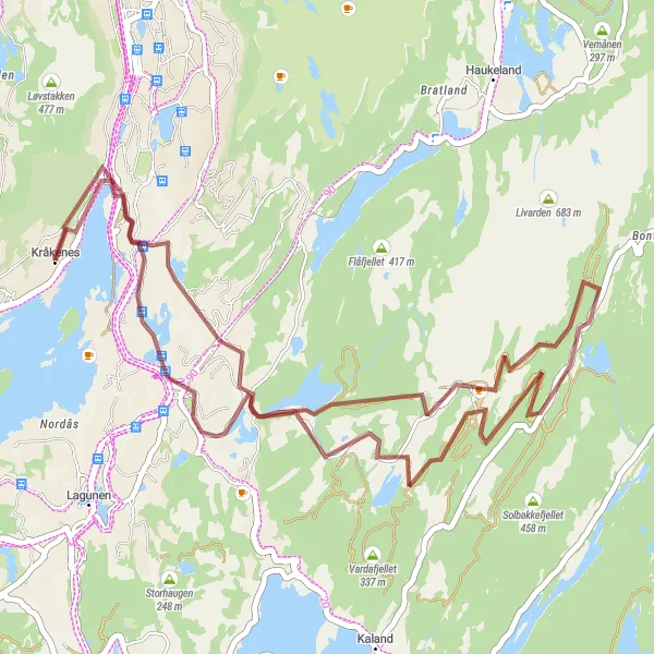 Kartminiatyr av "Nesttun til Nesttun på grusvei" sykkelinspirasjon i Vestlandet, Norway. Generert av Tarmacs.app sykkelrutoplanlegger