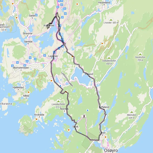 Kartminiatyr av "Nesttun til Kaland runden" sykkelinspirasjon i Vestlandet, Norway. Generert av Tarmacs.app sykkelrutoplanlegger