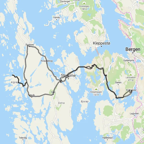 Kartminiatyr av "Scenic Road til Alvehaugen" sykkelinspirasjon i Vestlandet, Norway. Generert av Tarmacs.app sykkelrutoplanlegger