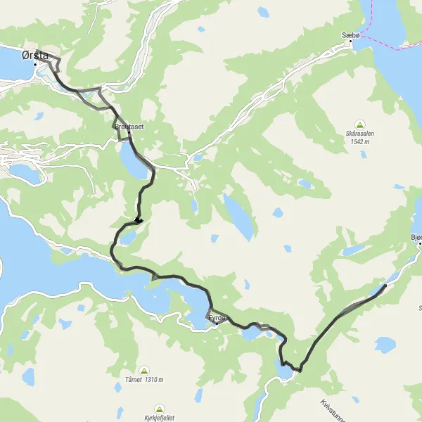 Map miniature of "Ørsta-Skjåstad Route" cycling inspiration in Vestlandet, Norway. Generated by Tarmacs.app cycling route planner