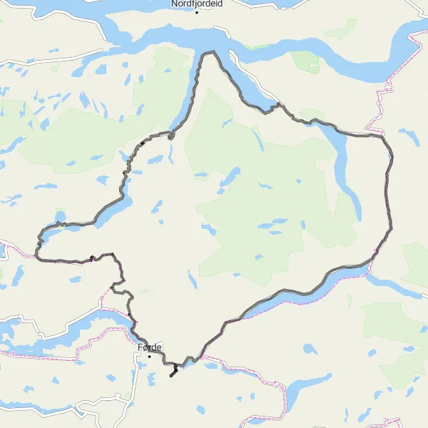 Map miniature of "Journey through the Majesty of Jølstravatnet" cycling inspiration in Vestlandet, Norway. Generated by Tarmacs.app cycling route planner