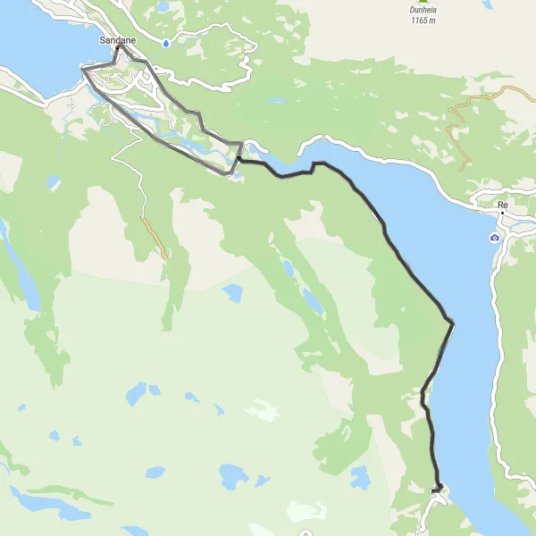 Kartminiatyr av "Sandane til Eidsfossen Kort Tur" sykkelinspirasjon i Vestlandet, Norway. Generert av Tarmacs.app sykkelrutoplanlegger