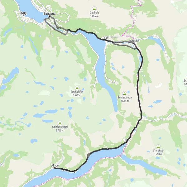 Map miniature of "Fjord and Mountain Cycling Adventure" cycling inspiration in Vestlandet, Norway. Generated by Tarmacs.app cycling route planner