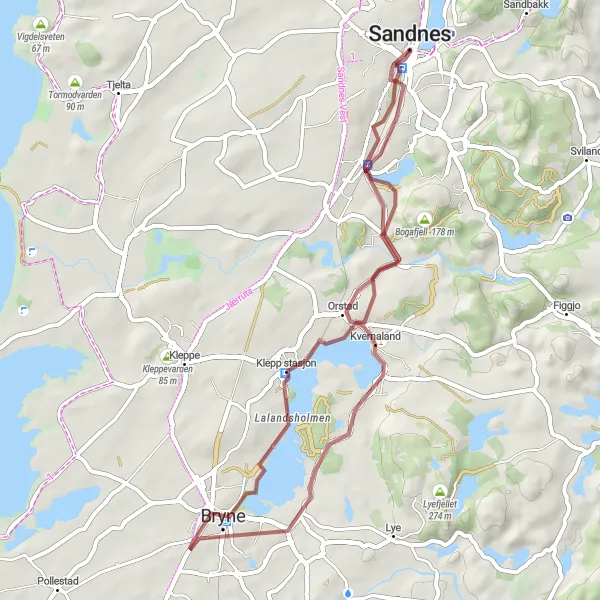 Kartminiatyr av "Rundtur Vaglefjellet og Kvernaland" sykkelinspirasjon i Vestlandet, Norway. Generert av Tarmacs.app sykkelrutoplanlegger