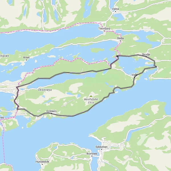 Kartminiatyr av "Rundtur til Brusdalsvatnet fra Skodje" sykkelinspirasjon i Vestlandet, Norway. Generert av Tarmacs.app sykkelrutoplanlegger
