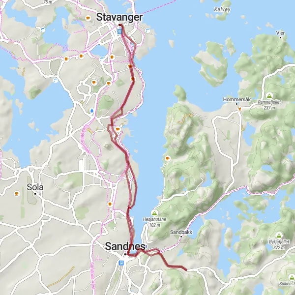 Kartminiatyr av "Sykkeltur rundt Stavanger" sykkelinspirasjon i Vestlandet, Norway. Generert av Tarmacs.app sykkelrutoplanlegger