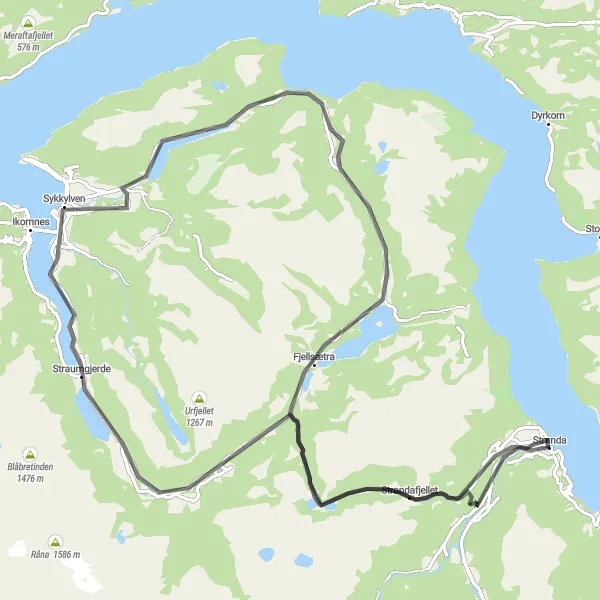 Map miniature of "Scenic Route Along Straumgjerde" cycling inspiration in Vestlandet, Norway. Generated by Tarmacs.app cycling route planner