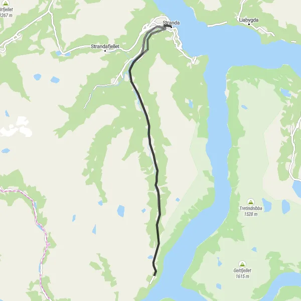Map miniature of "Mountain Challenge: Sætrenibba Loop" cycling inspiration in Vestlandet, Norway. Generated by Tarmacs.app cycling route planner