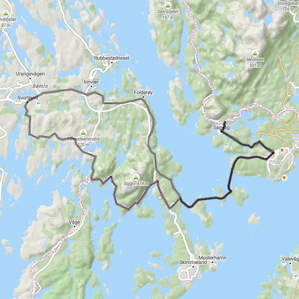 Kartminiatyr av "Oppdag Vestlandets naturlige skjønnhet på sykkel" sykkelinspirasjon i Vestlandet, Norway. Generert av Tarmacs.app sykkelrutoplanlegger