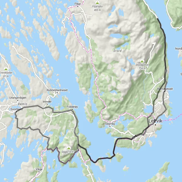 Map miniature of "Svortland to Ekornsætre via Langenuen Loop" cycling inspiration in Vestlandet, Norway. Generated by Tarmacs.app cycling route planner