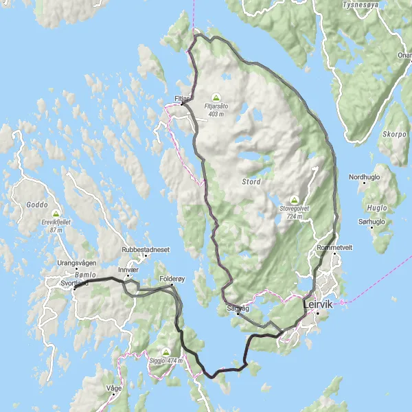 Map miniature of "Svortland to Bømlo via Langenuen Epic Route" cycling inspiration in Vestlandet, Norway. Generated by Tarmacs.app cycling route planner