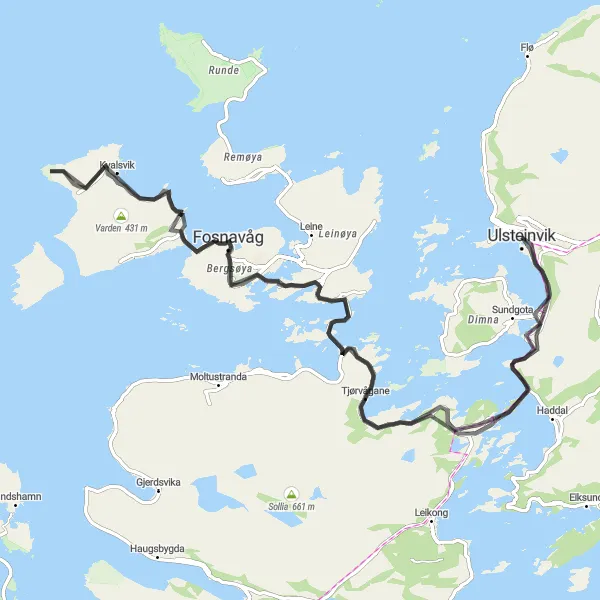 Map miniature of "Coastal Majesty" cycling inspiration in Vestlandet, Norway. Generated by Tarmacs.app cycling route planner