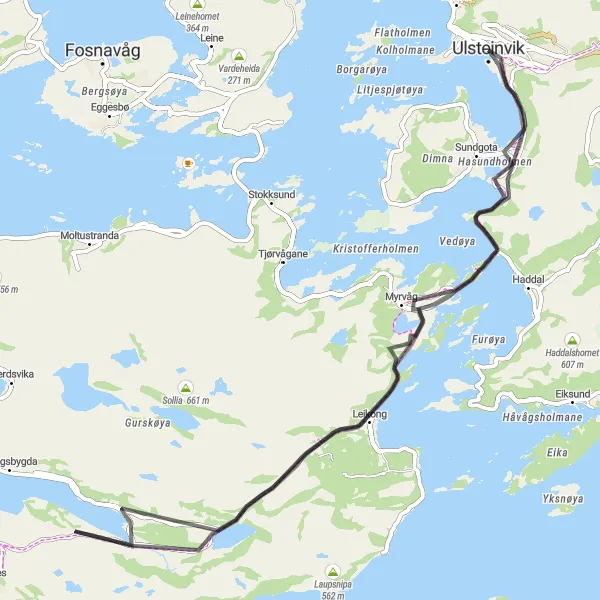 Map miniature of "Nakken Adventure" cycling inspiration in Vestlandet, Norway. Generated by Tarmacs.app cycling route planner