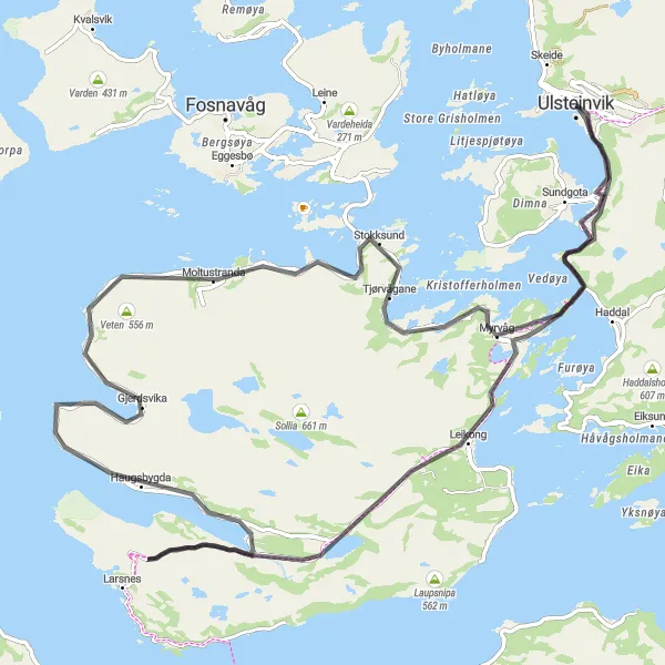 Kartminiatyr av "Ulsteinvik - Djupvikhaugen - Veten - Moltustranda - Lidafjellet - Strandabøen" sykkelinspirasjon i Vestlandet, Norway. Generert av Tarmacs.app sykkelrutoplanlegger