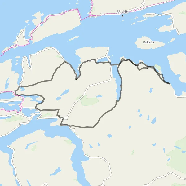 Map miniature of "Vatne to Tresfjorden Loop" cycling inspiration in Vestlandet, Norway. Generated by Tarmacs.app cycling route planner